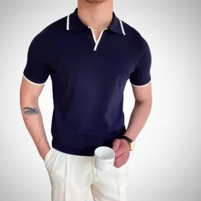 Alex Relaxed Polo Shirt - Men's Retro Cotton Casual Polo with Collar Tipping