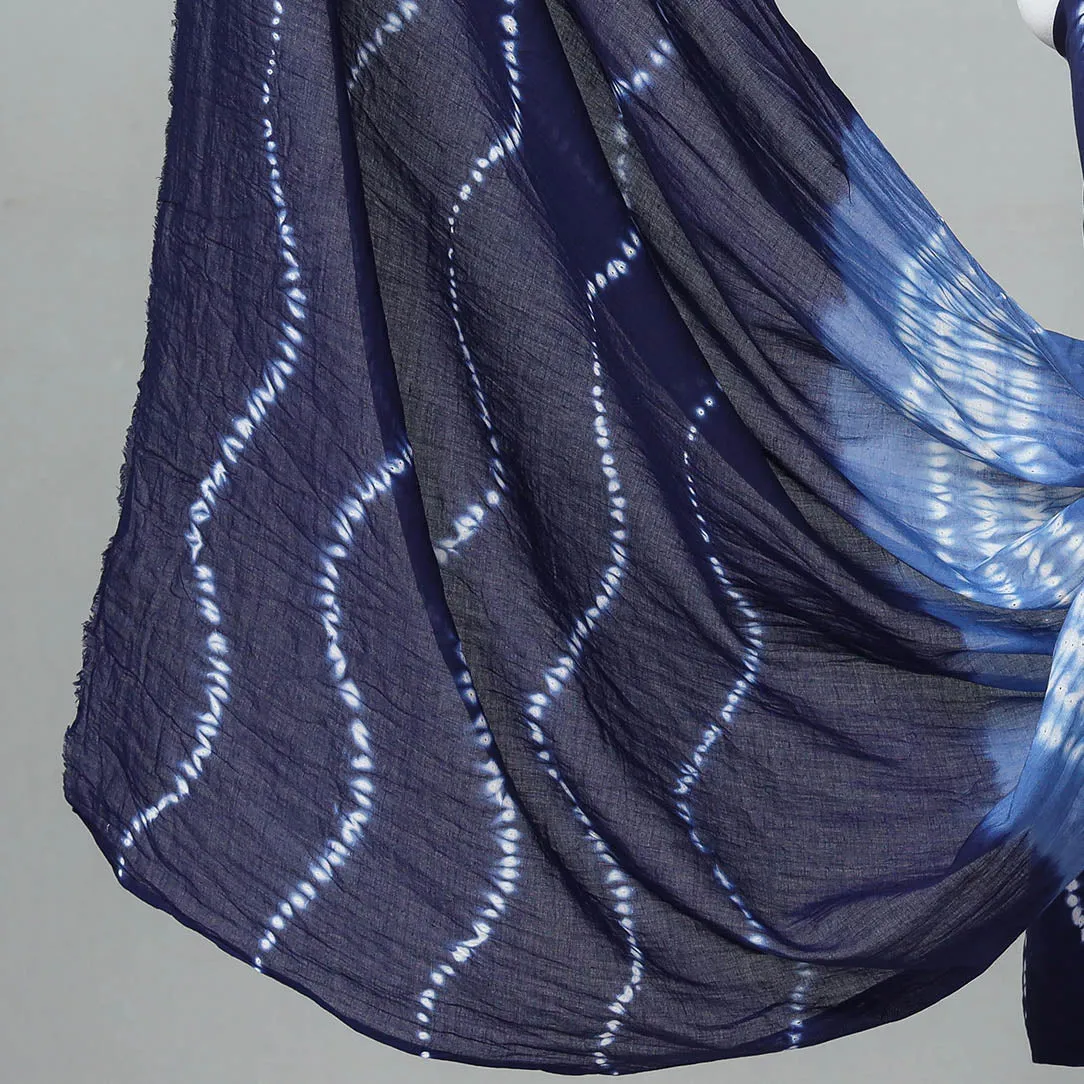 Blue - 3pc Shibori Tie-Dye Mul Cotton Suit Material Set