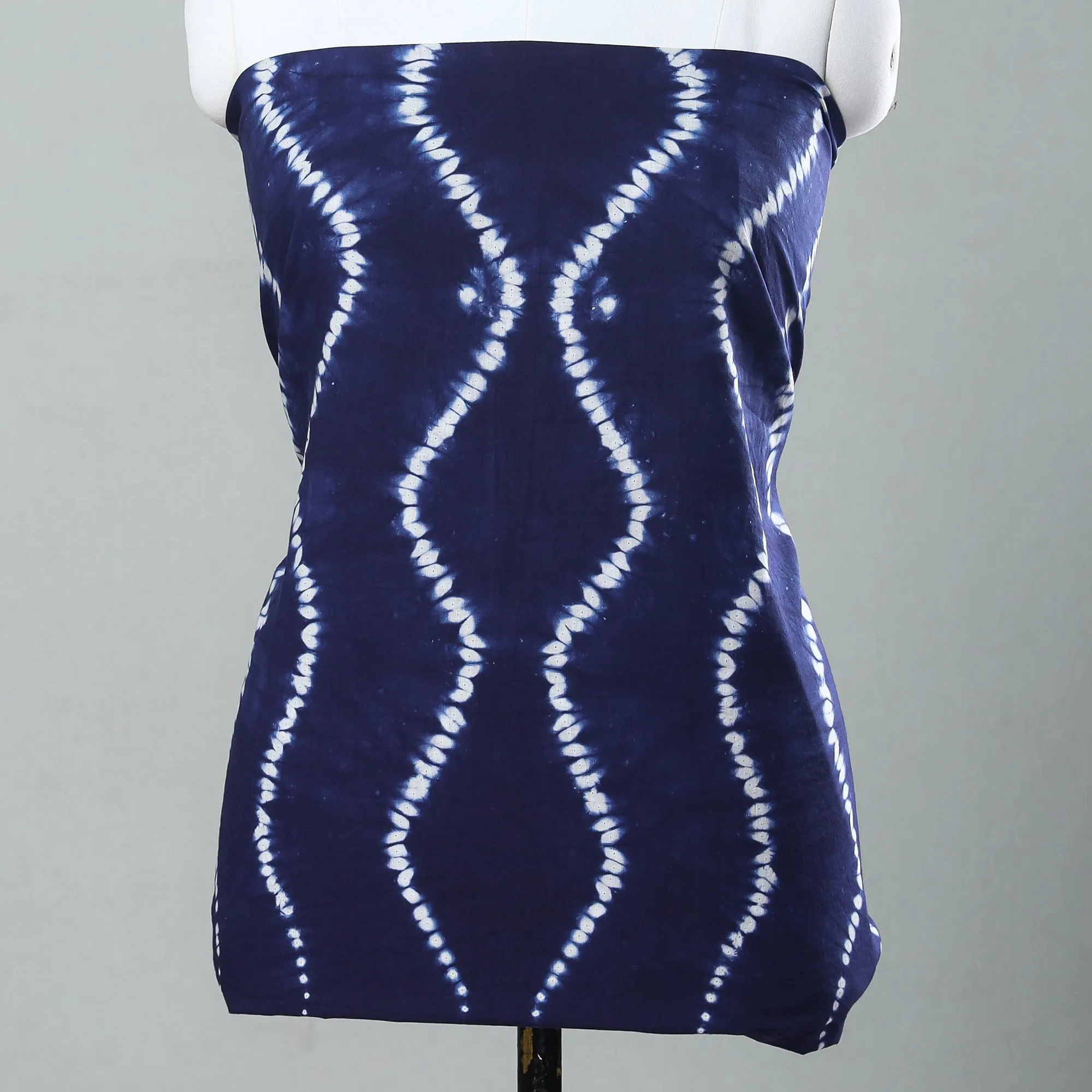 Blue - 3pc Shibori Tie-Dye Mul Cotton Suit Material Set