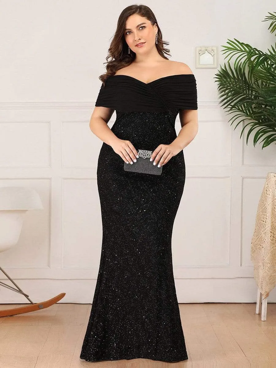 Classic Off Shoulder Floor Length Fishtail Evening Dress