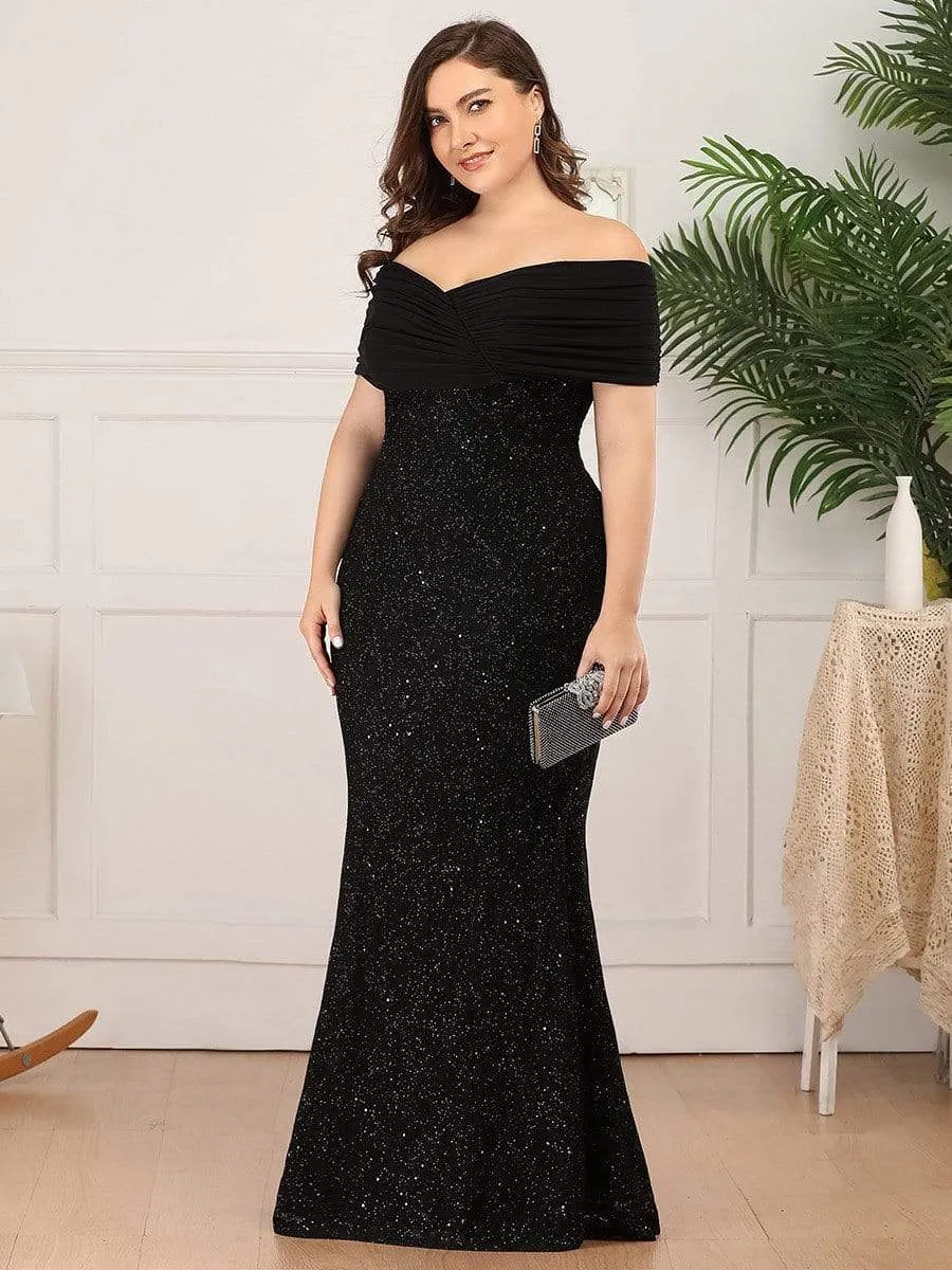 Classic Off Shoulder Floor Length Fishtail Evening Dress