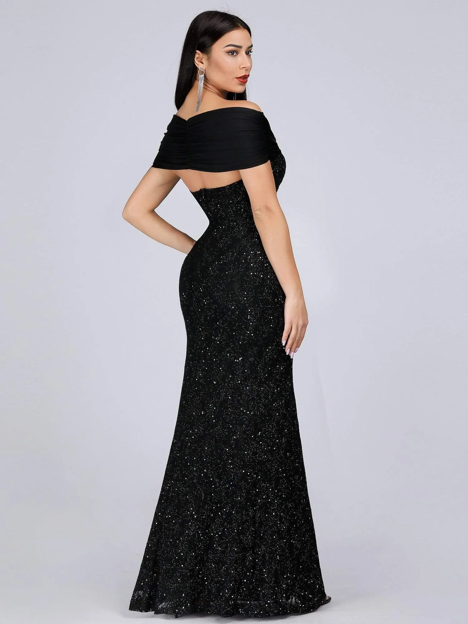 Classic Off Shoulder Floor Length Fishtail Evening Dress