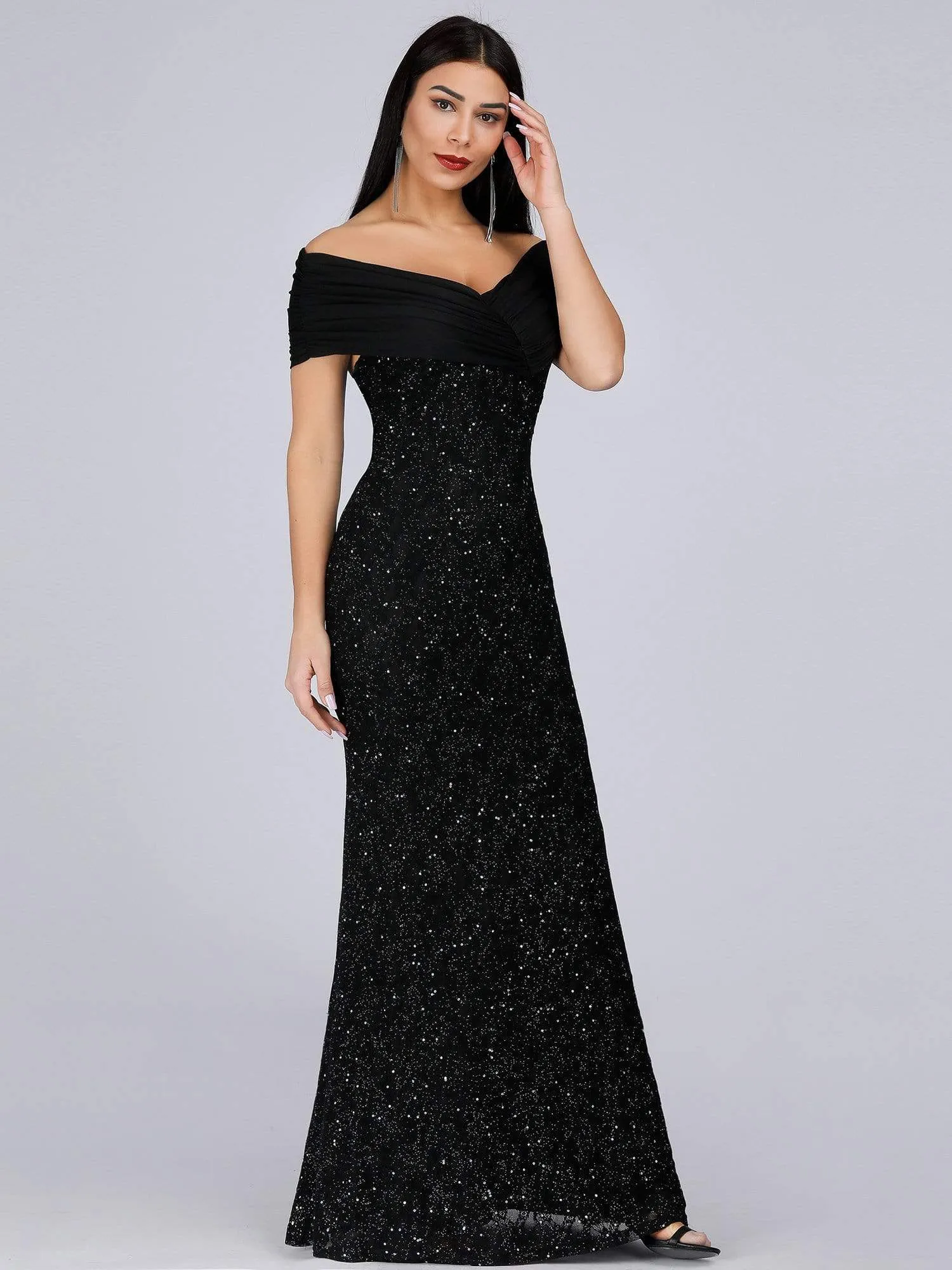 Classic Off Shoulder Floor Length Fishtail Evening Dress