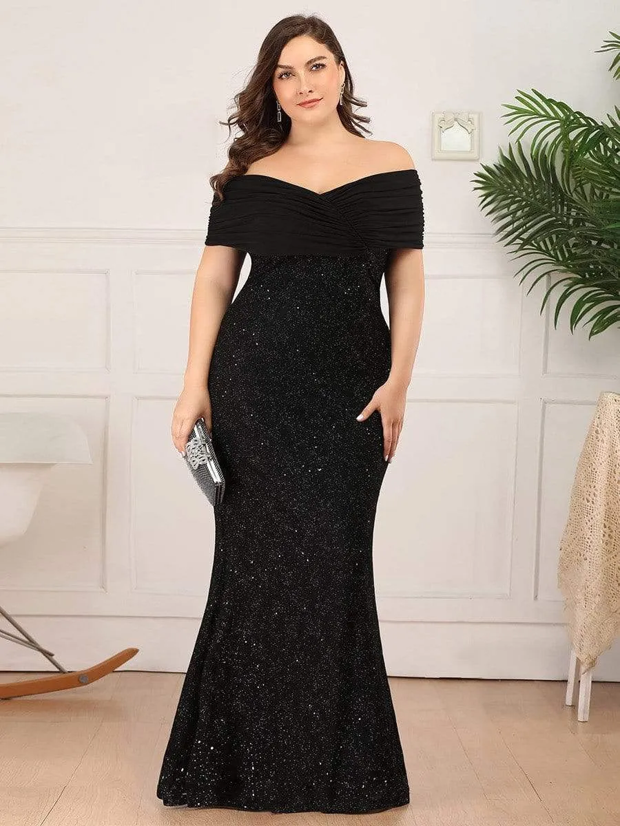 Classic Off Shoulder Floor Length Fishtail Evening Dress