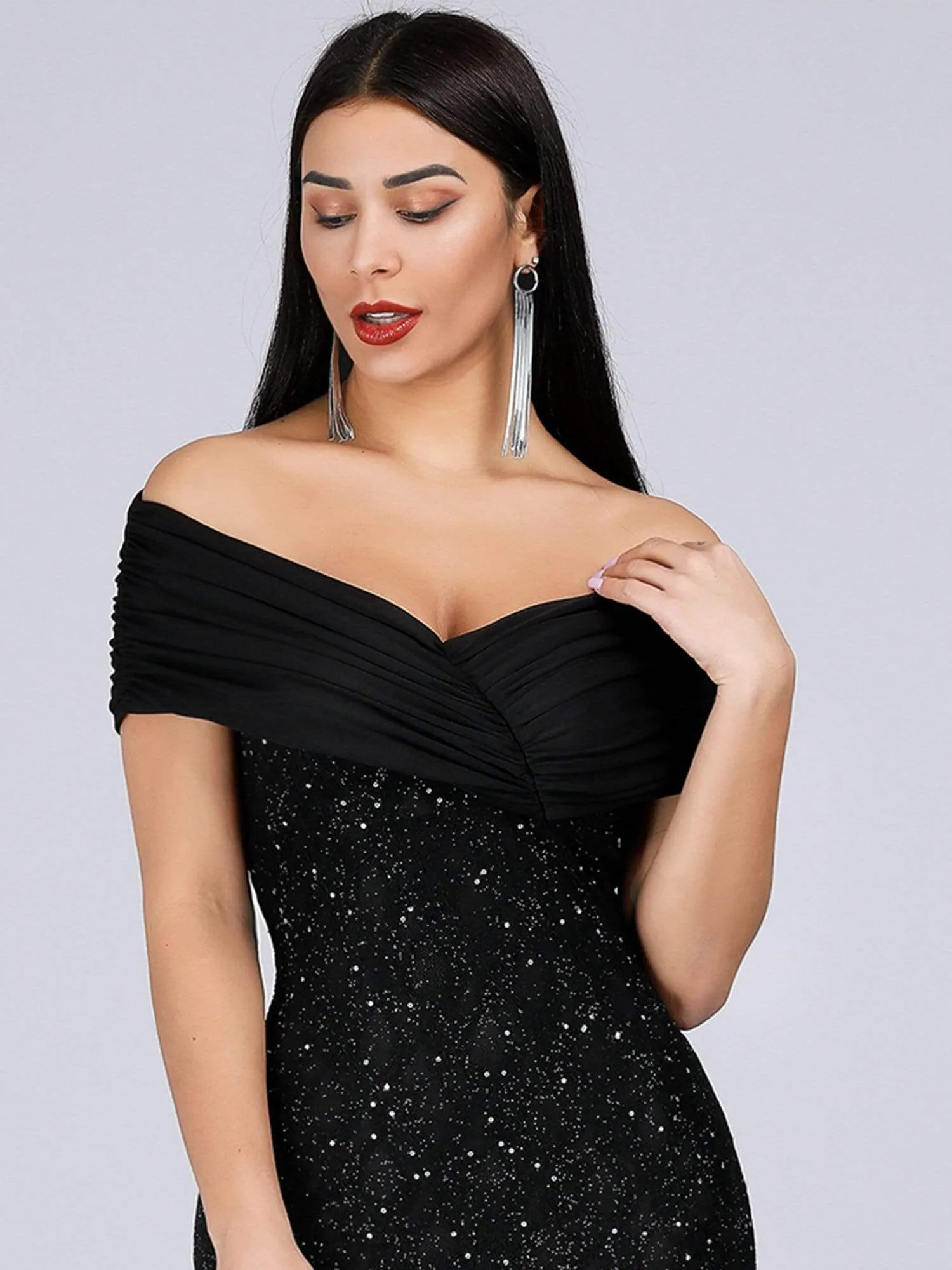 Classic Off Shoulder Floor Length Fishtail Evening Dress