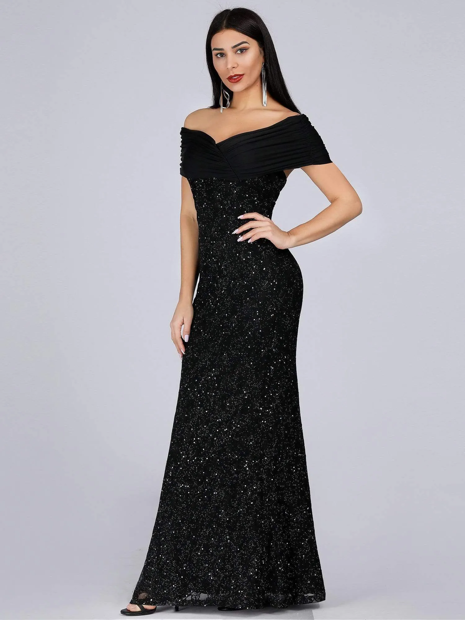 Classic Off Shoulder Floor Length Fishtail Evening Dress