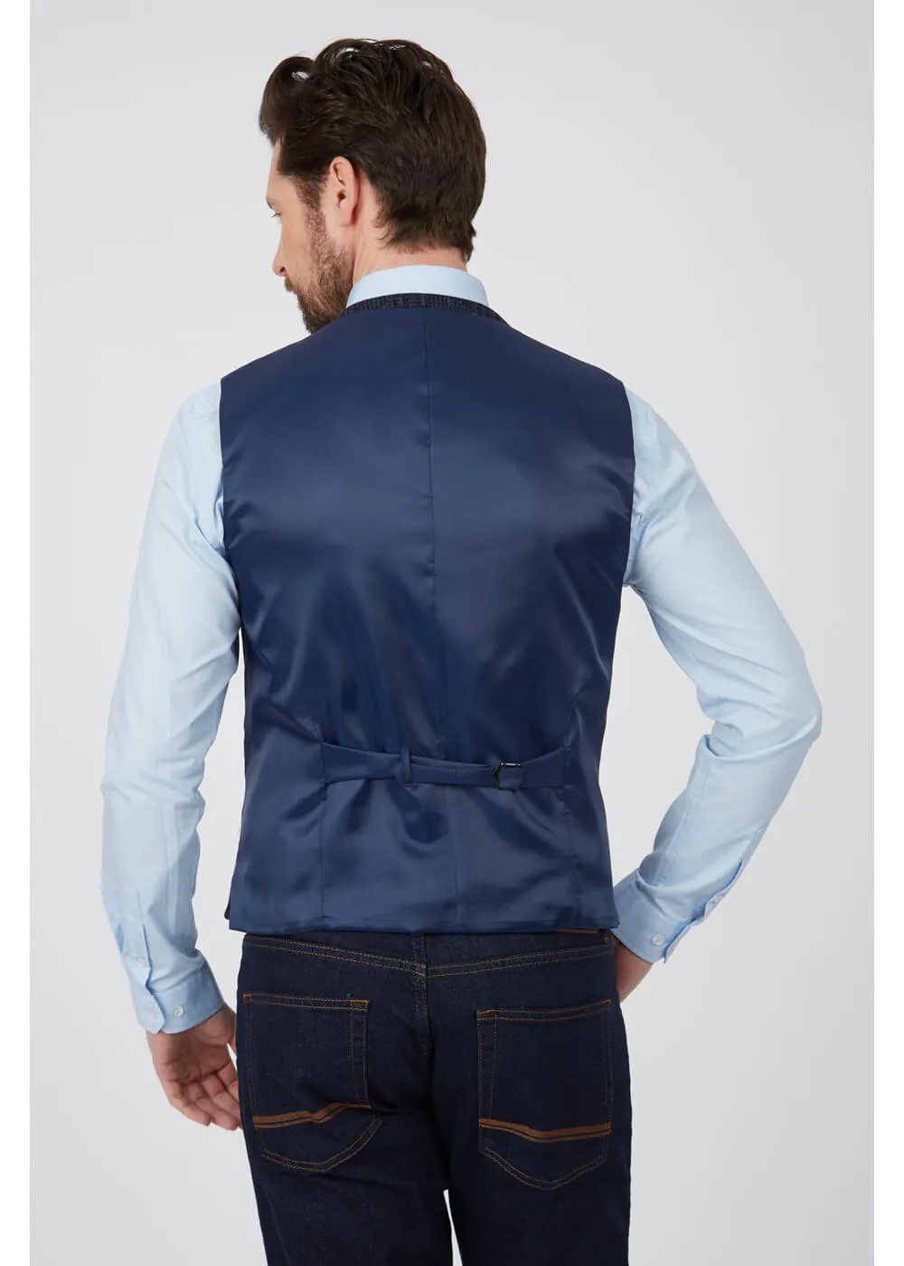 Gibson London Gerard Grouse Check Gilet Navy Black