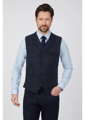 Gibson London Gerard Grouse Check Gilet Navy Black