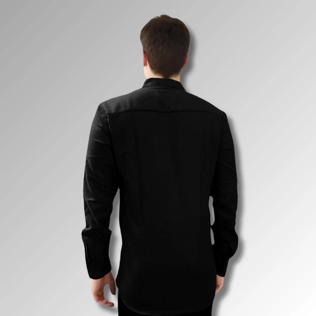 Men's Black Colour Western Shirt in Twill Cotton with Western Yoke