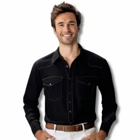 Men's Black Colour Western Shirt in Twill Cotton with Western Yoke