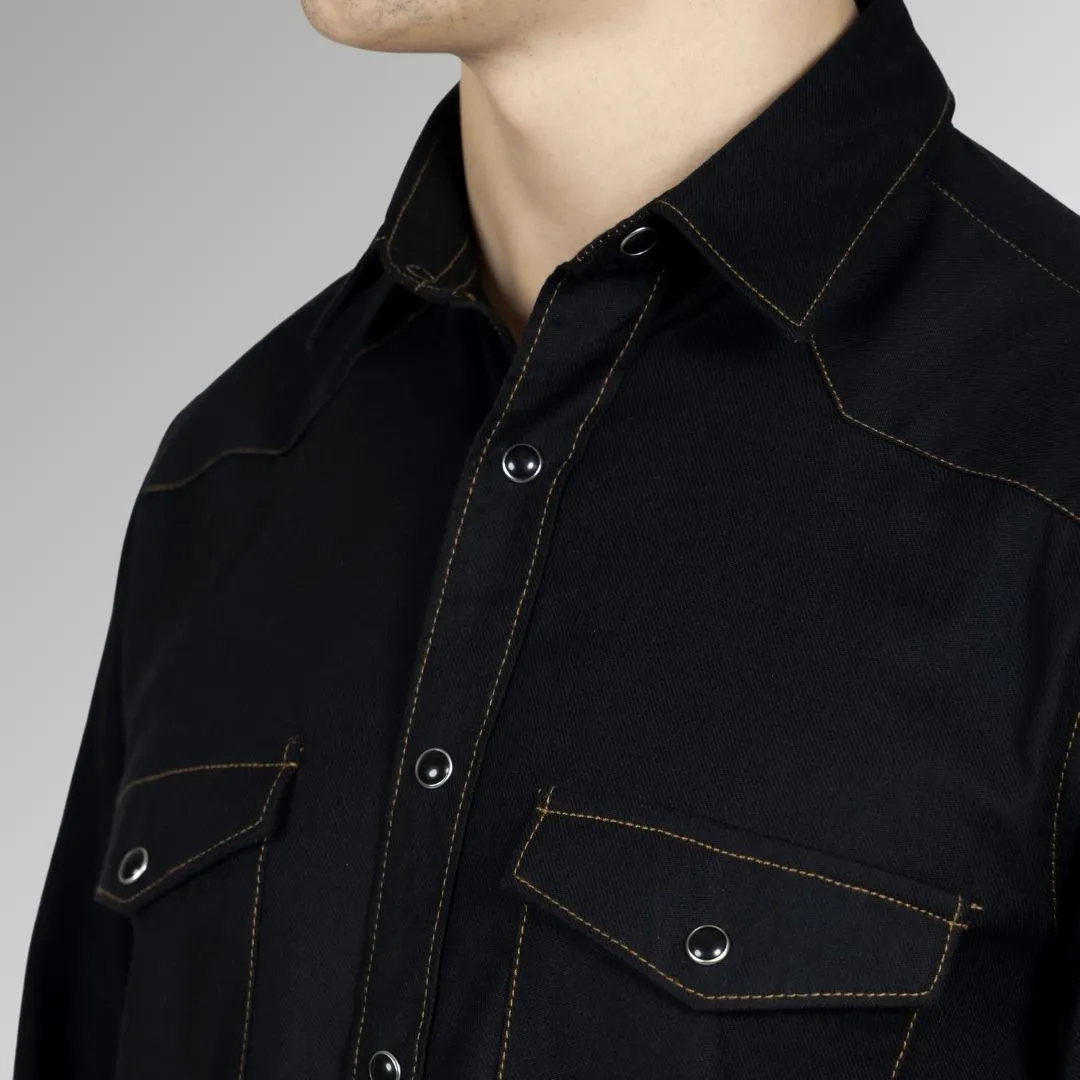 Men's Black Colour Western Shirt in Twill Cotton with Western Yoke