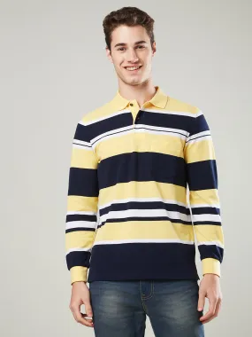 Men's Long-Sleeve Piqué Polo Shirt with Striped Design