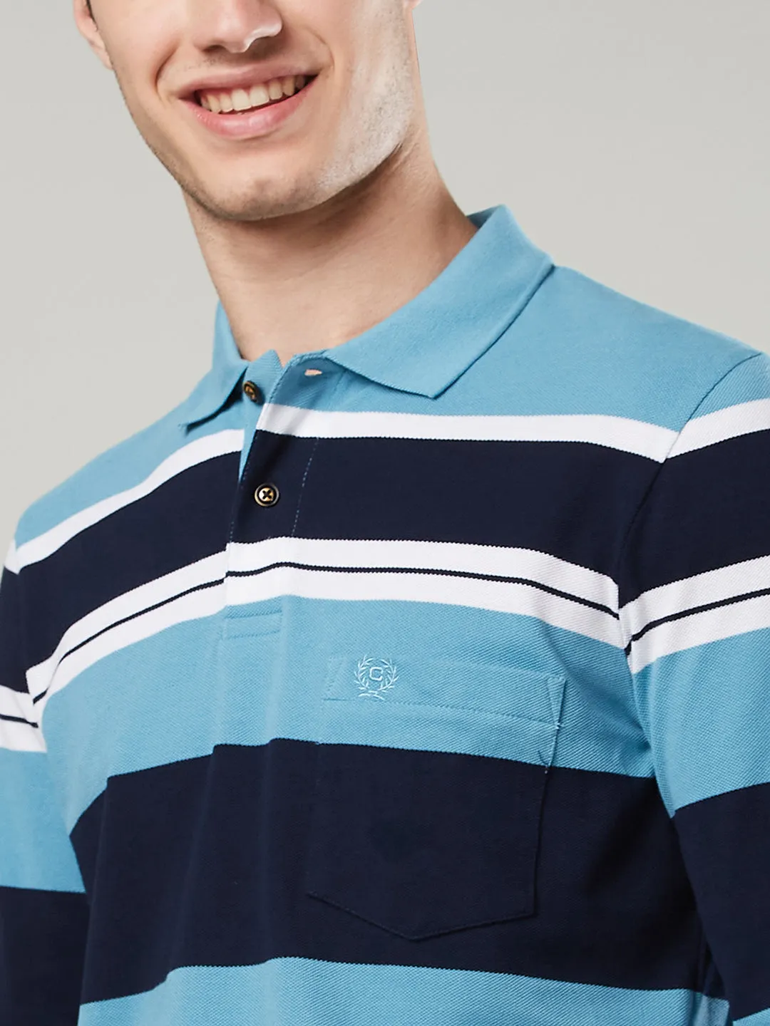 Men's Long-Sleeve Piqué Polo Shirt with Striped Design