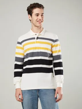 Men's Long-Sleeve Polo Shirt in Striped Piqué Knit (Copy)