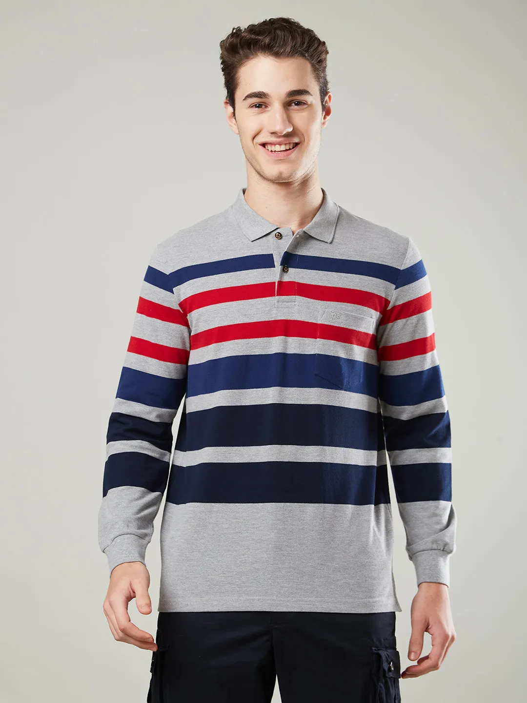 Men's Long-Sleeve Polo Shirt in Striped Piqué Knit (Copy)