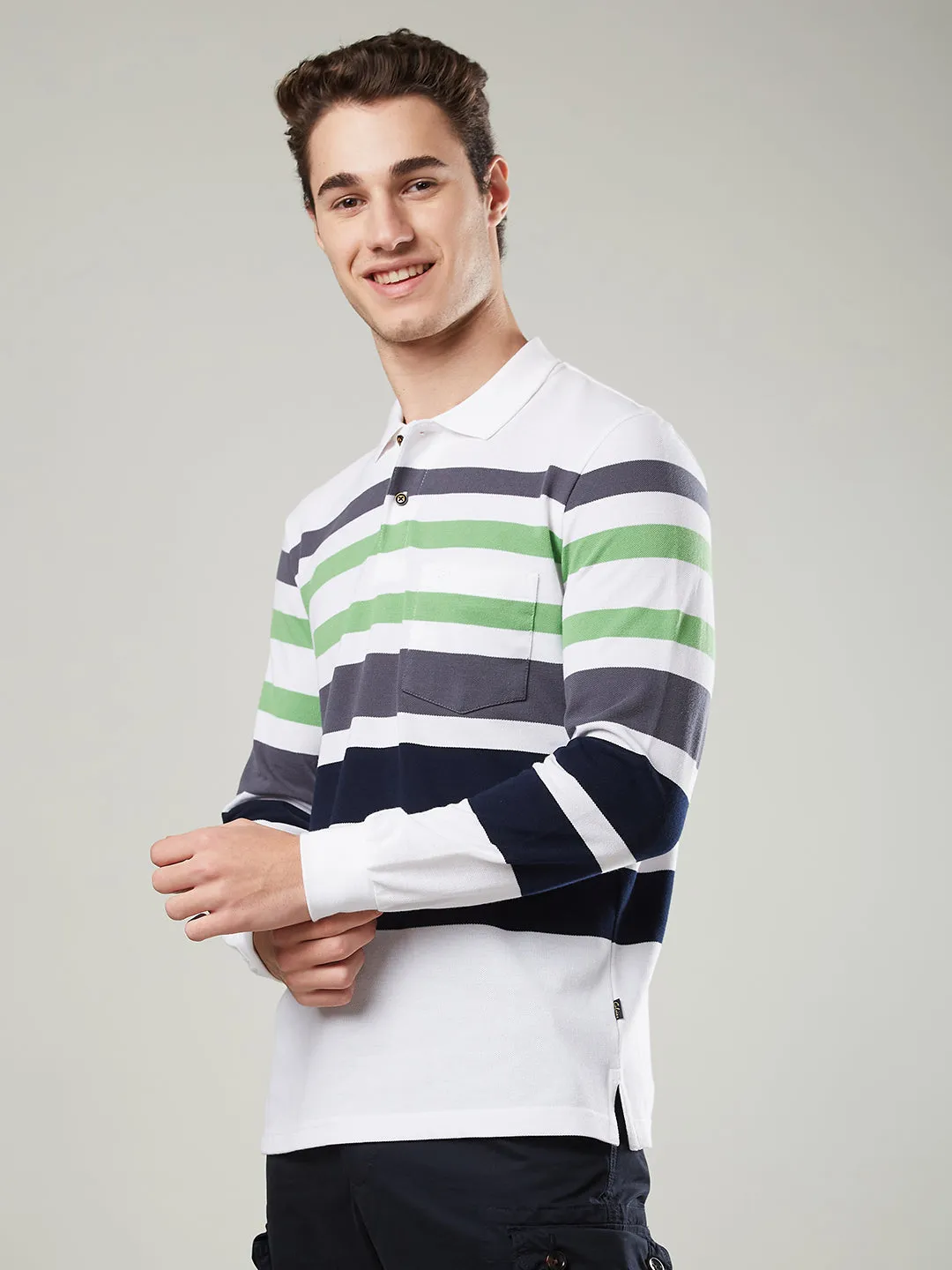 Men's Long-Sleeve Polo Shirt in Striped Piqué Knit (Copy)