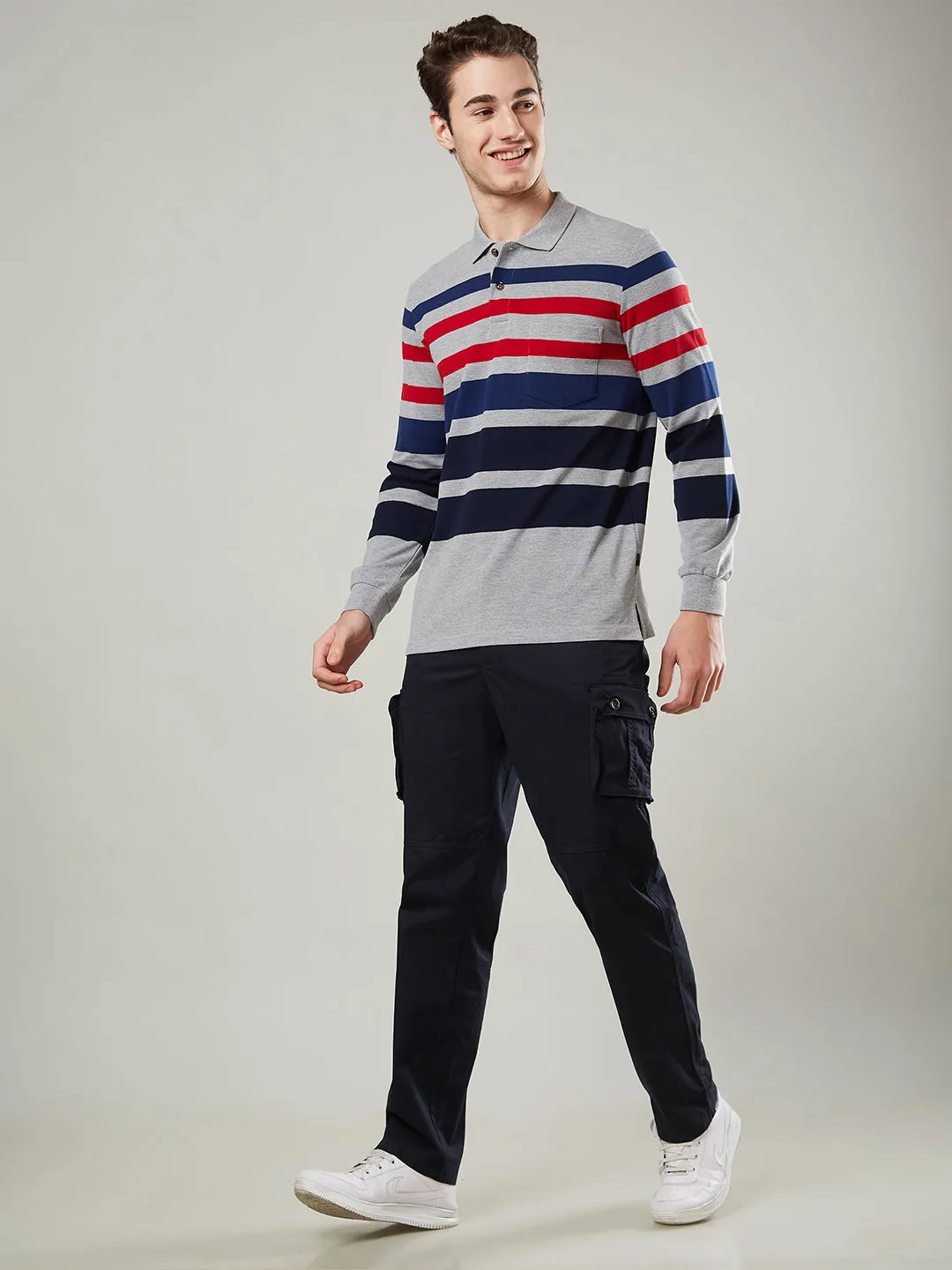 Men's Long-Sleeve Polo Shirt in Striped Piqué Knit (Copy)
