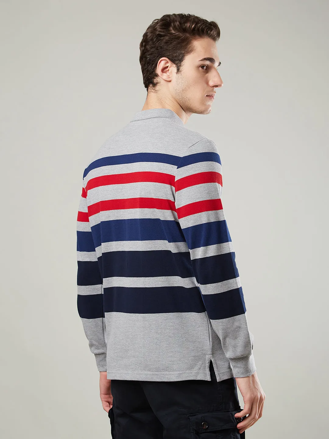 Men's Long-Sleeve Polo Shirt in Striped Piqué Knit (Copy)