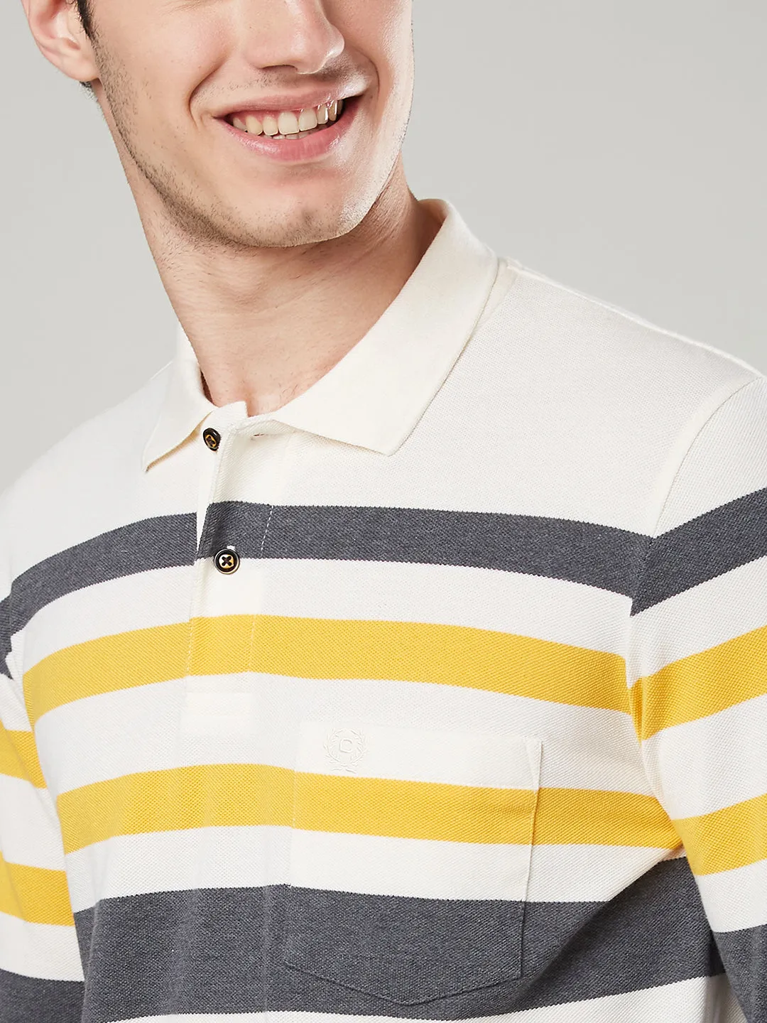 Men's Long-Sleeve Polo Shirt in Striped Piqué Knit (Copy)