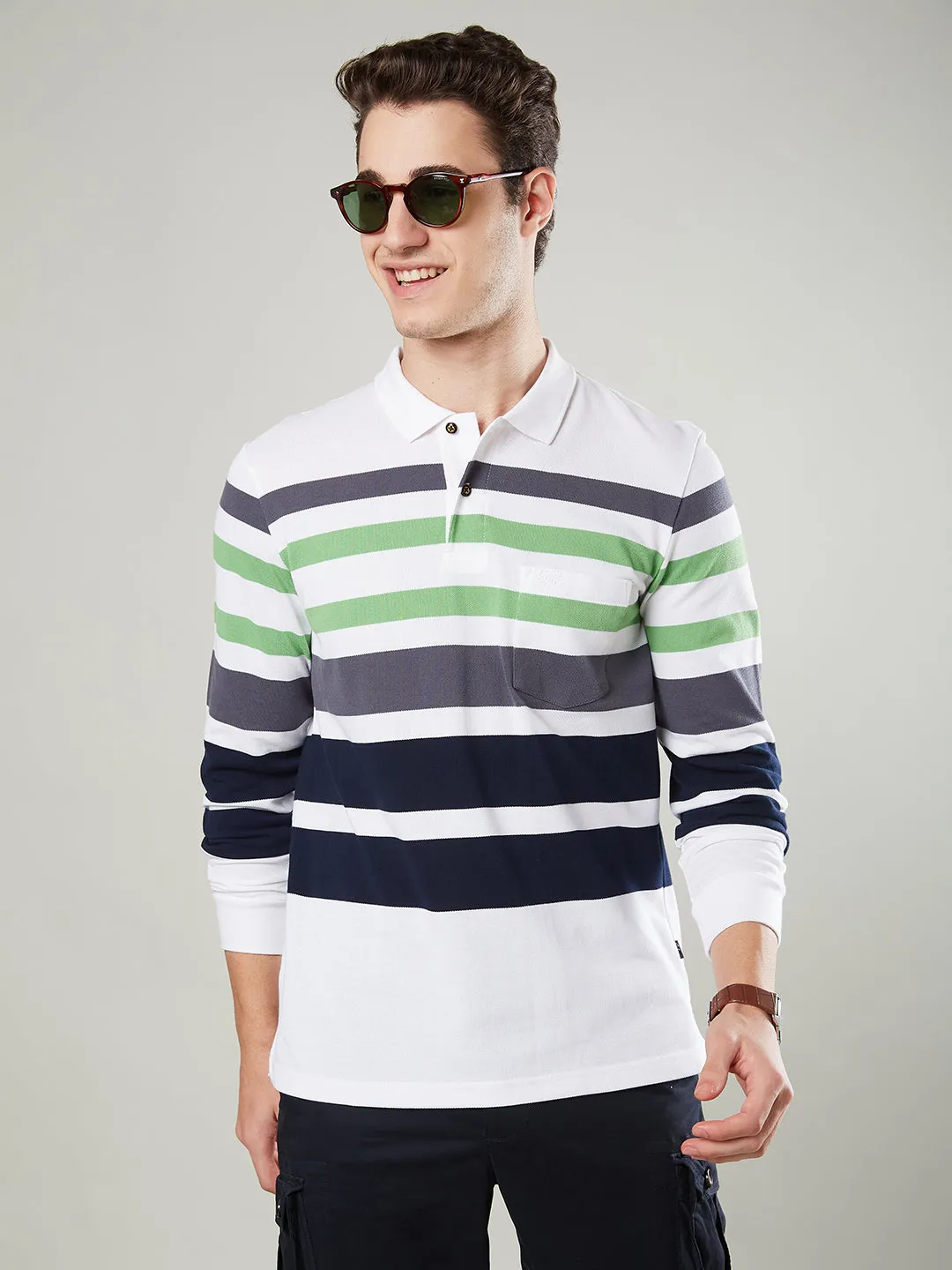 Men's Long-Sleeve Polo Shirt in Striped Piqué Knit (Copy)