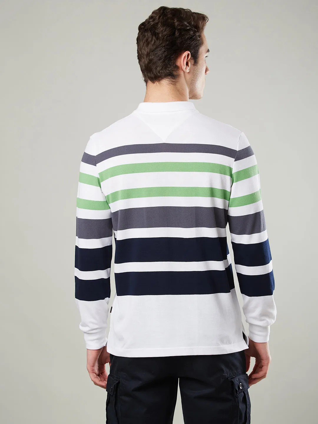 Men's Long-Sleeve Polo Shirt in Striped Piqué Knit (Copy)