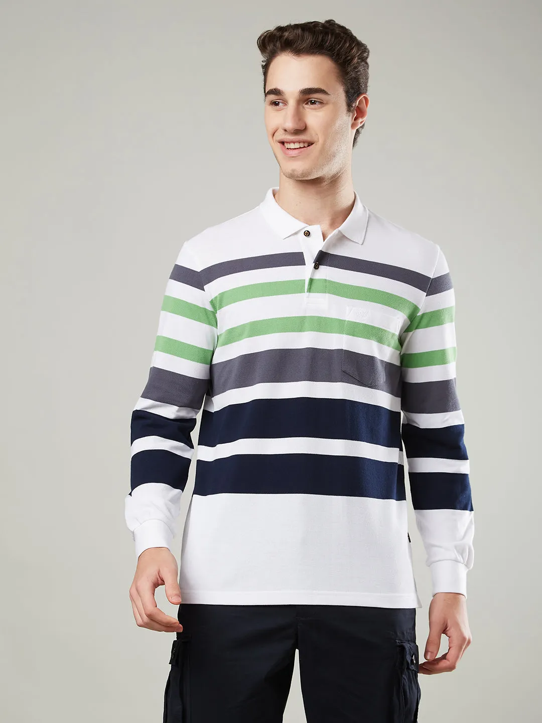 Men's Long-Sleeve Polo Shirt in Striped Piqué Knit (Copy)