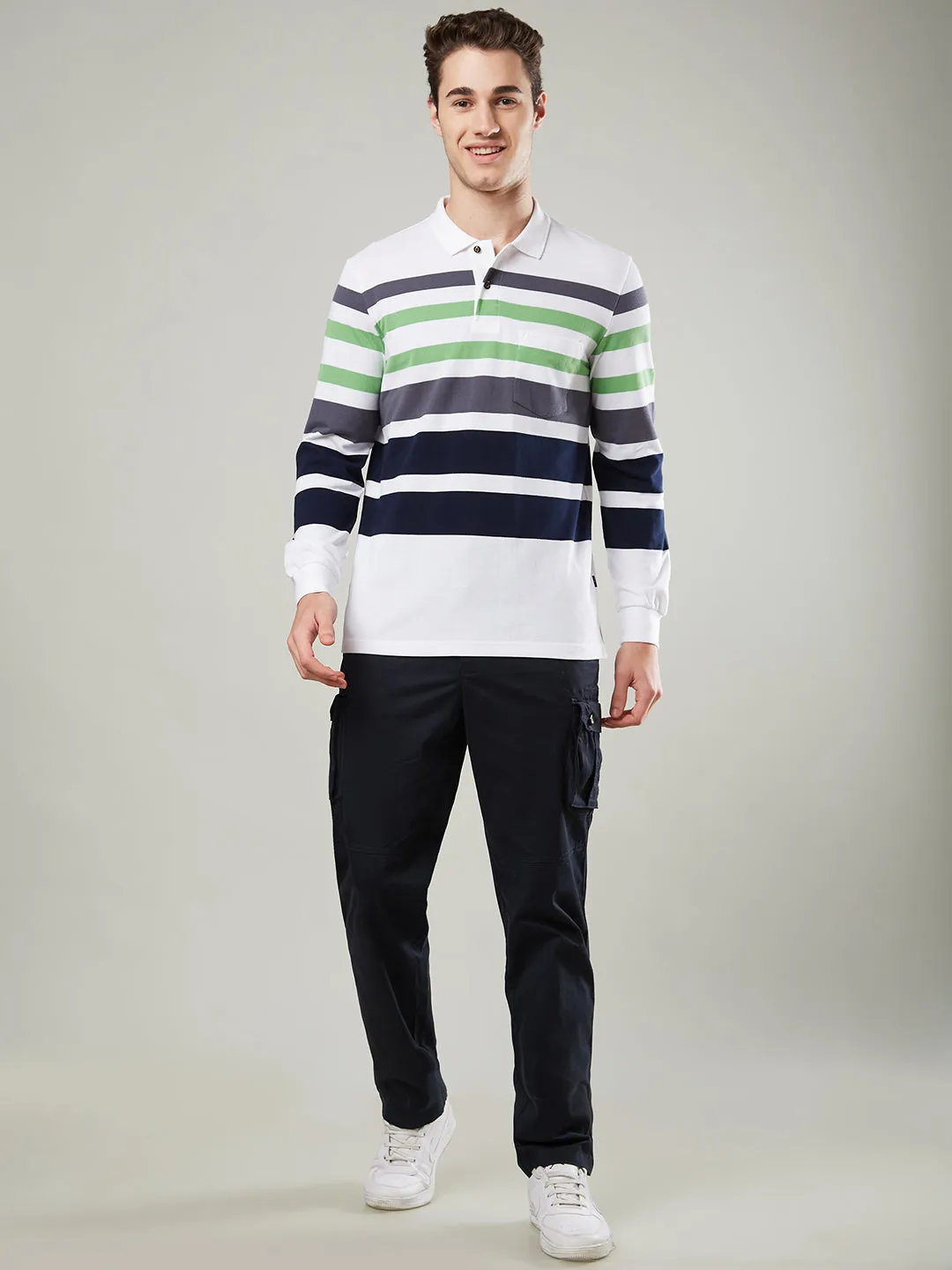 Men's Long-Sleeve Polo Shirt in Striped Piqué Knit (Copy)