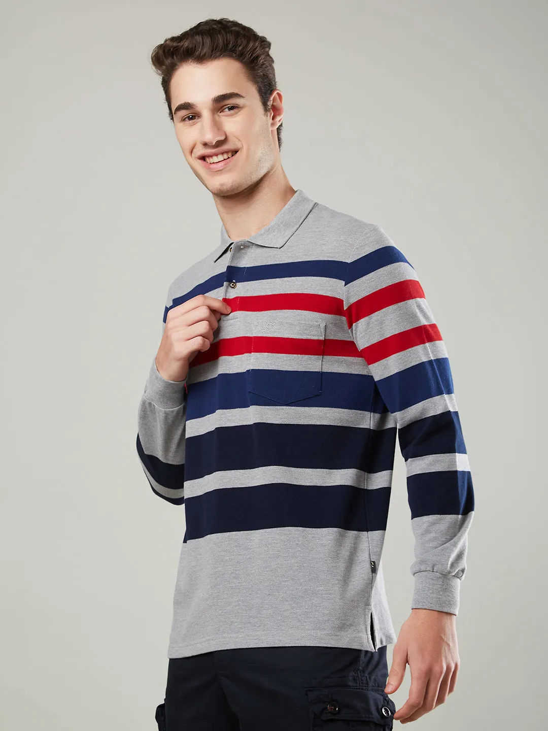 Men's Long-Sleeve Polo Shirt in Striped Piqué Knit (Copy)