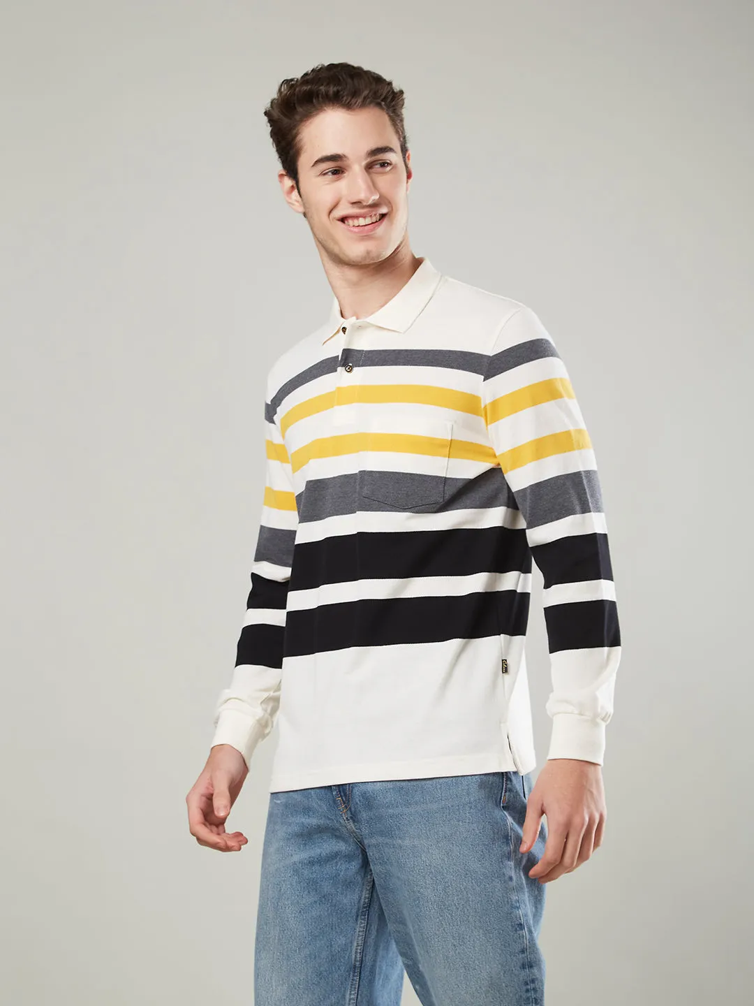 Men's Long-Sleeve Polo Shirt in Striped Piqué Knit (Copy)