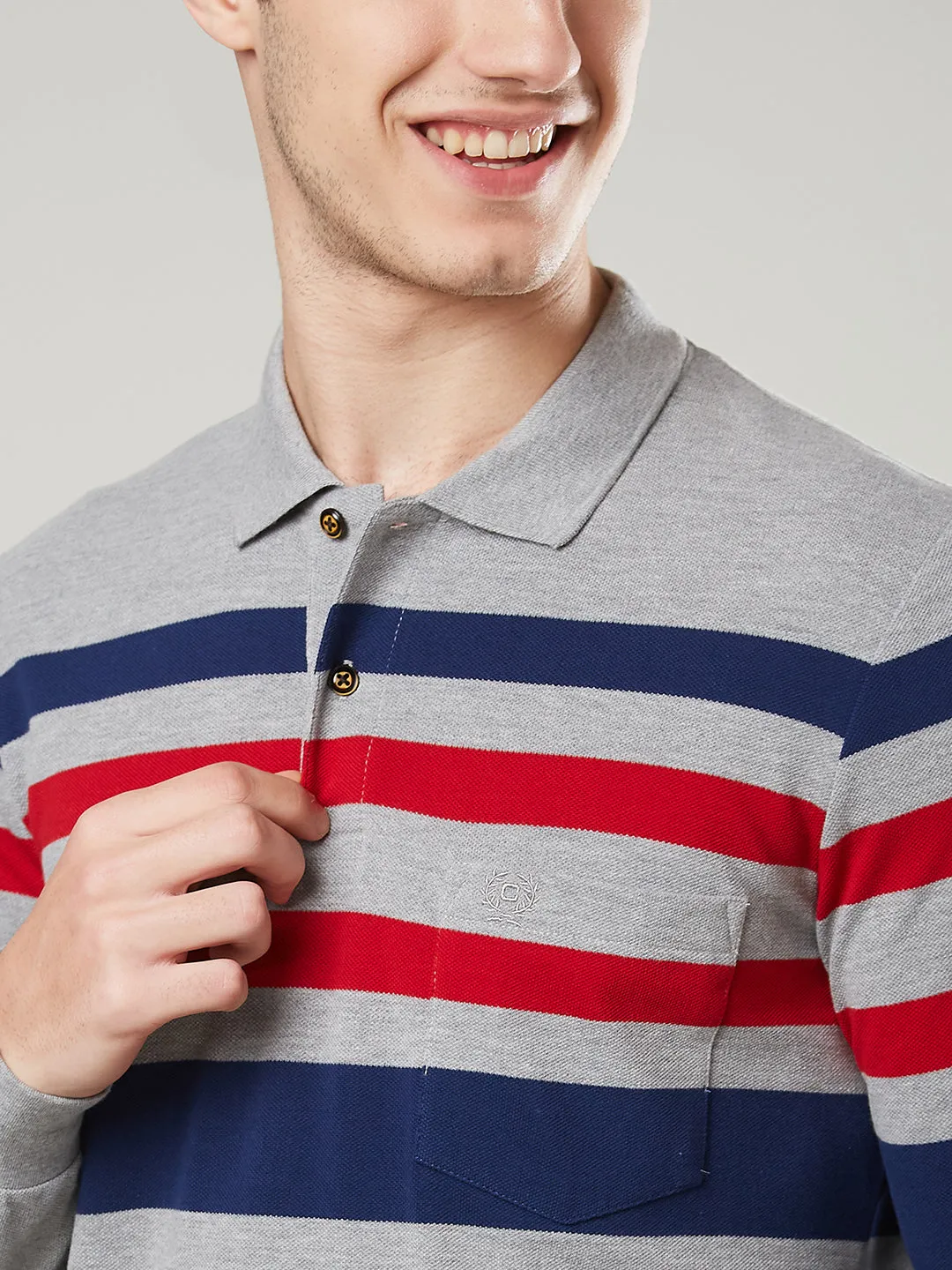 Men's Long-Sleeve Polo Shirt in Striped Piqué Knit (Copy)