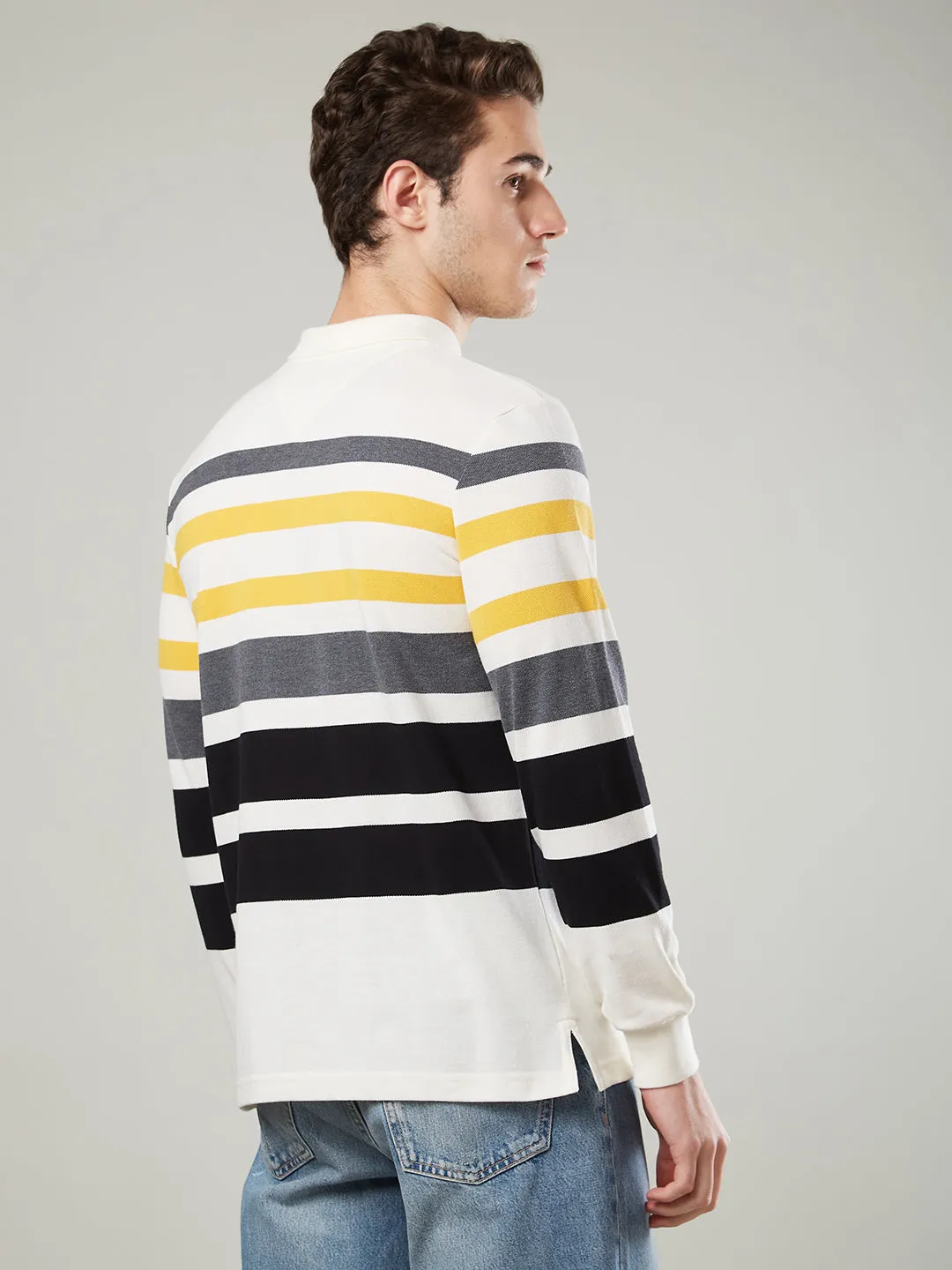 Men's Long-Sleeve Polo Shirt in Striped Piqué Knit (Copy)