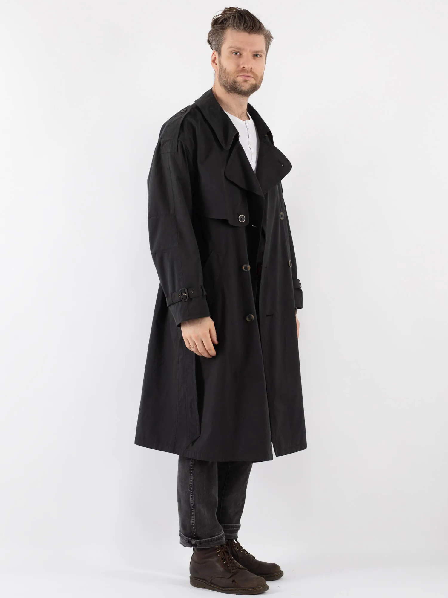Vintage 80's Men Trench Coat in Gray