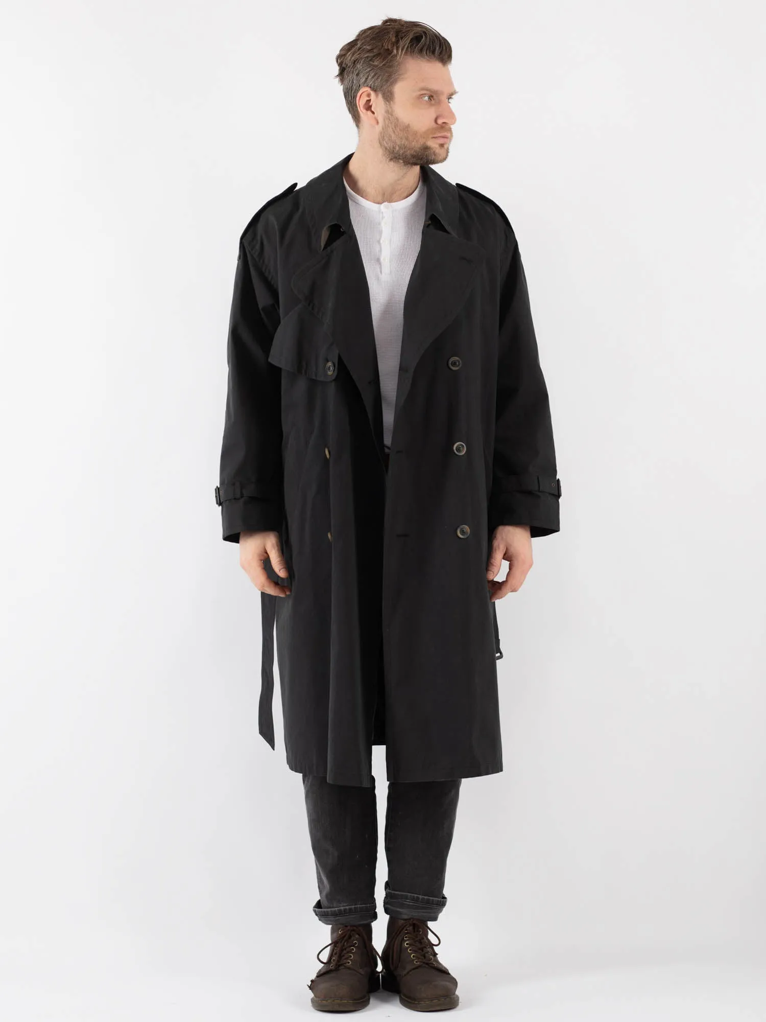 Vintage 80's Men Trench Coat in Gray