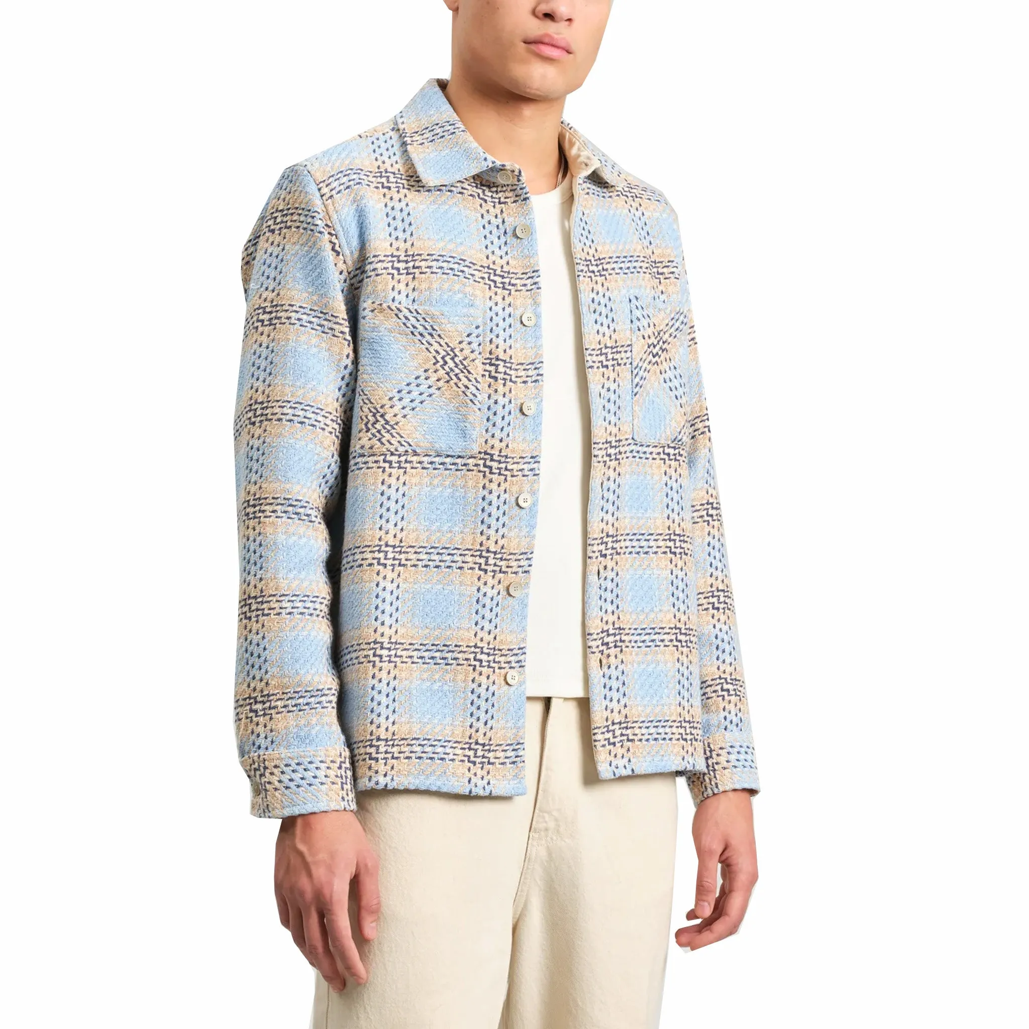 Wax London Whiting Earl Check Overshirt (Pale Blue)